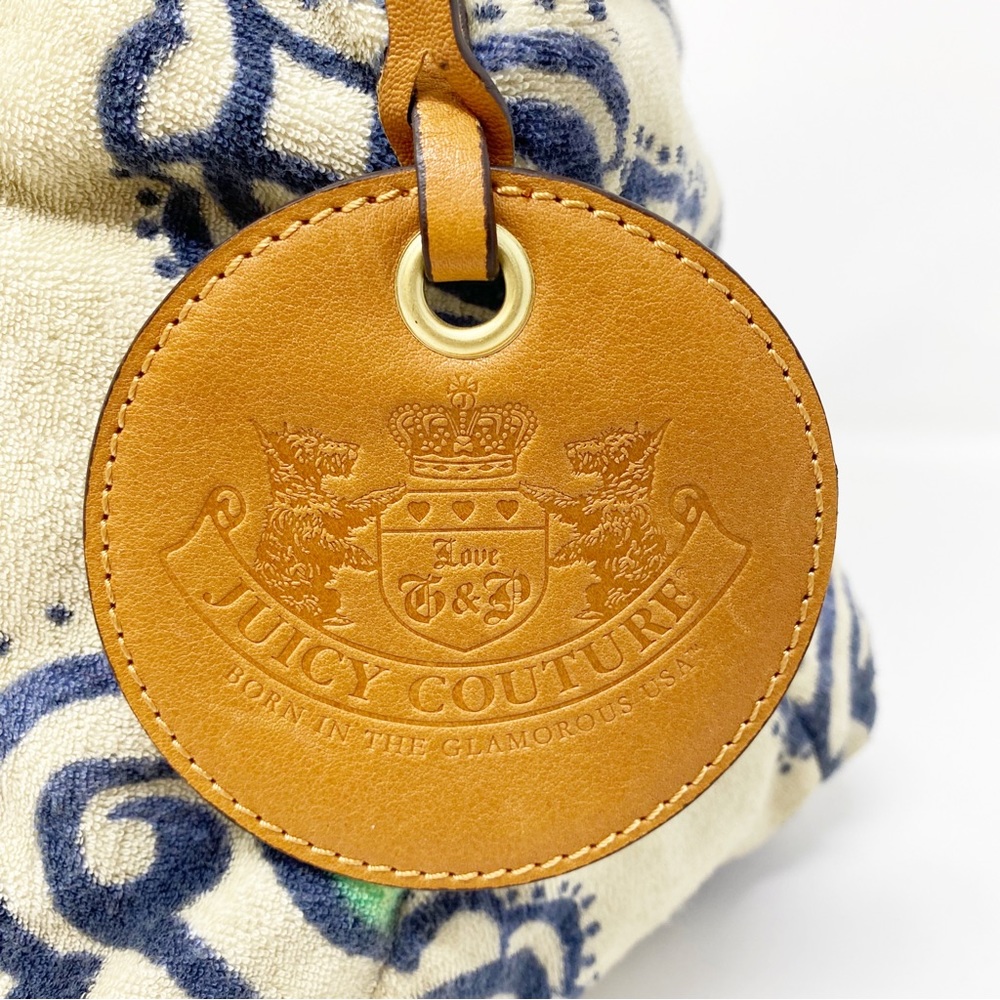 Juicy Couture Cream Patterned Terry Cloth Y2K Hobo Bag Purse with Leather Trim - Picture 3 of 8